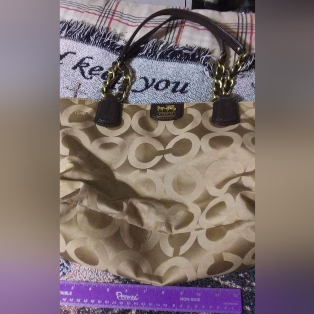 Coach tan and pink hamd bag purse shoulder